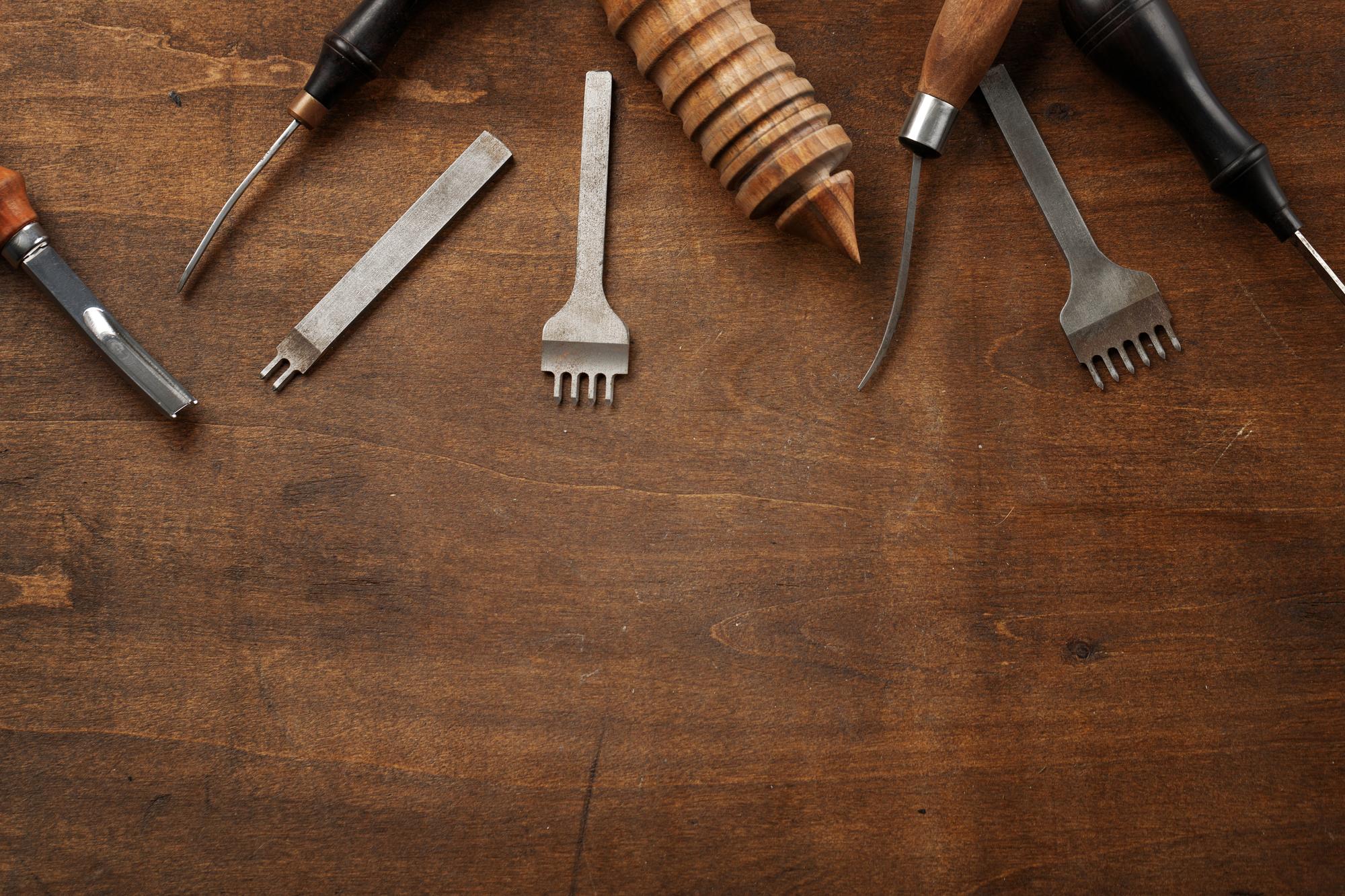 Workshop tools on wooden table